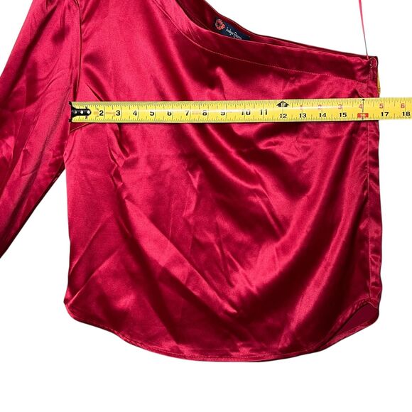 Indigo Poppy One Shoulder Top Womens Medium Satin Asymmetric Blouse Elegant NWT - Picture 6 of 10